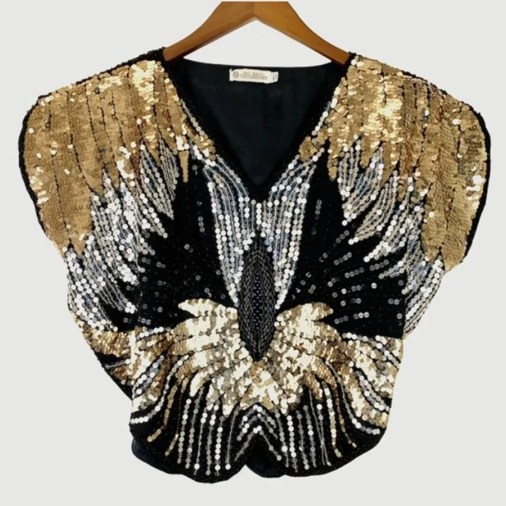 Vintage Handmade Sequin Beaded Butterfly Top M - Picture 1 of 6